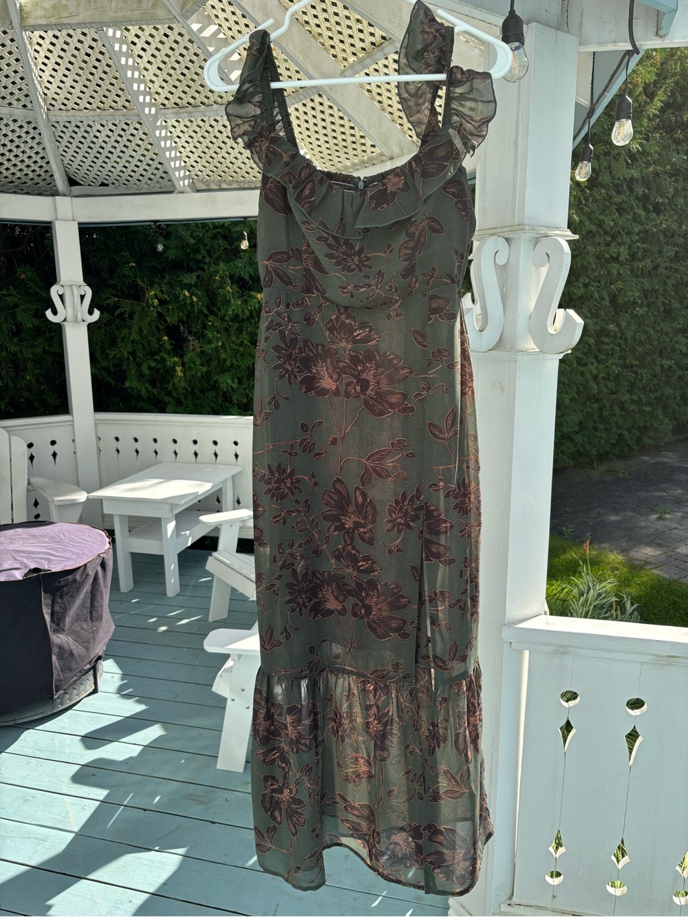 Park & Fifth Olive Maxi Dress with Brown Floral Print